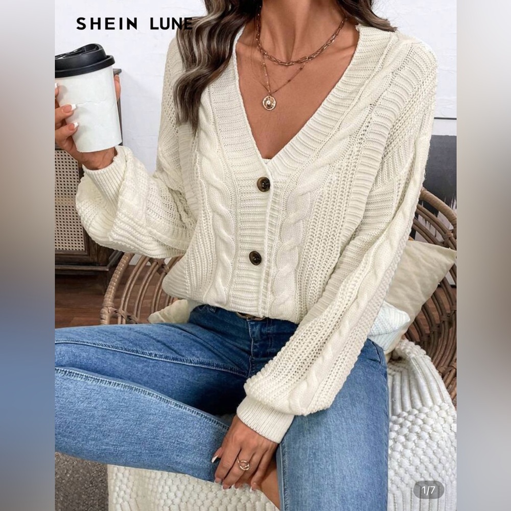 White cardigan sweater
